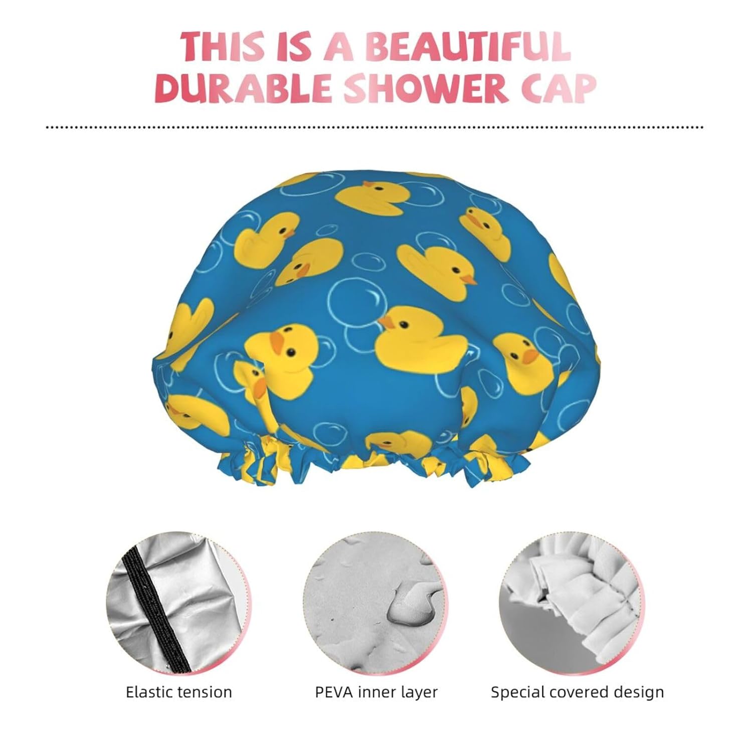 Rubber Ducks Shower Cap For Women Reusable Waterproof Double Layers Bath Cap Hair Protection Elastic Ladies Spa Salon Shower Hat