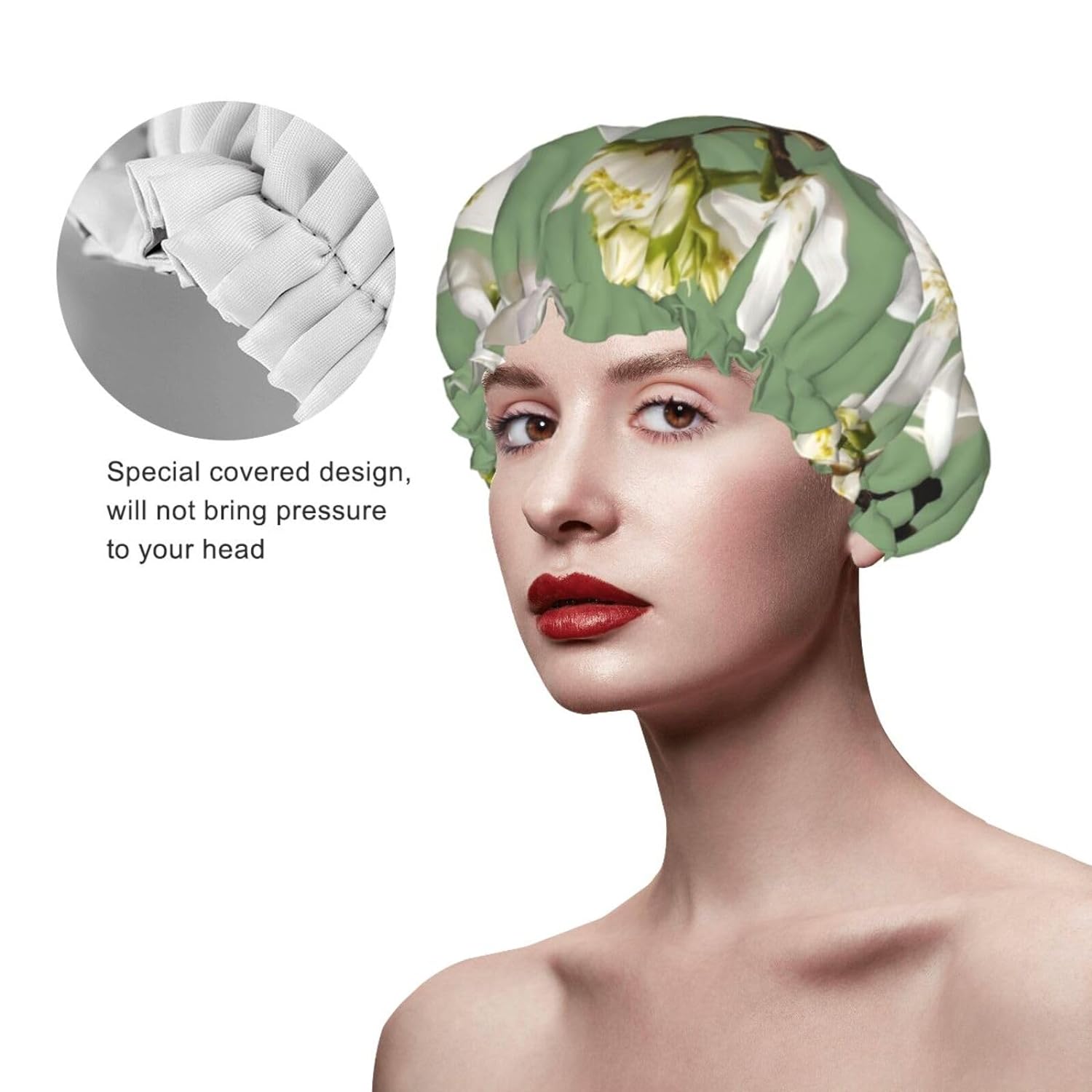 Ice Hockey print Print Reusable Shower Cap for Women,Double Waterproof Layers Bathing Hat,Quick Drying Bath Hair Cap