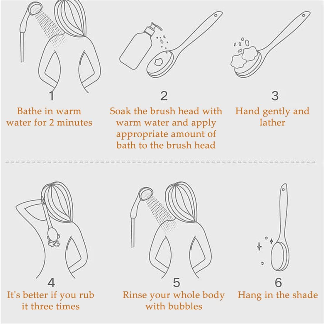 Body Brush Shower Brush for Body Long Handle Shower Bath Brush Back Scrubber for Body Exfoliating Wet or Dry Brushing