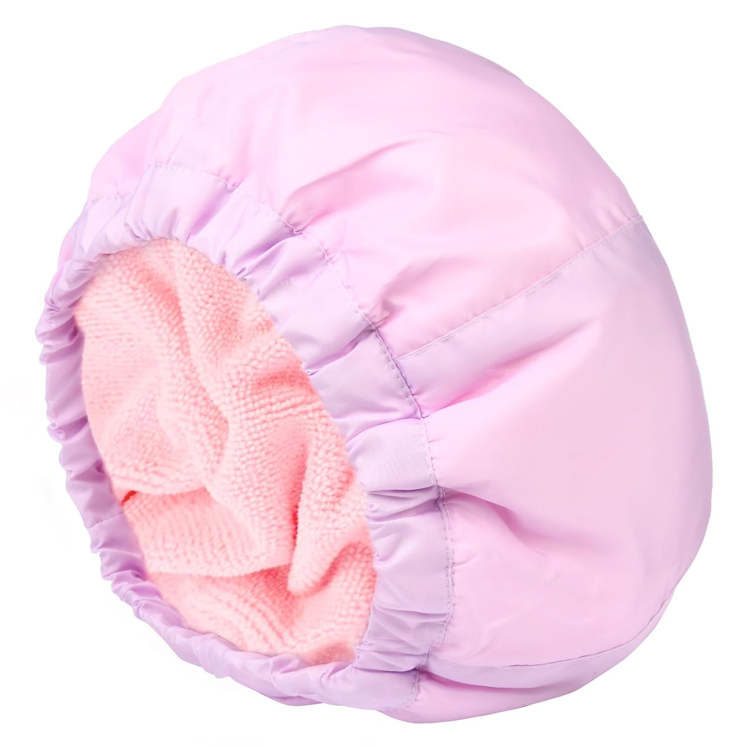 Shower Cap for Women Terry Lined Bath Cap Large Reusable Waterproof Elastic Band Pink Shower Caps for Long Thick Hair Soft Bath Shower Hair Caps
