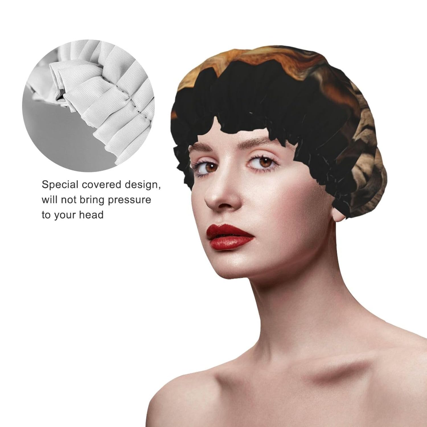 Ice Hockey print Print Reusable Shower Cap for Women,Double Waterproof Layers Bathing Hat,Quick Drying Bath Hair Cap