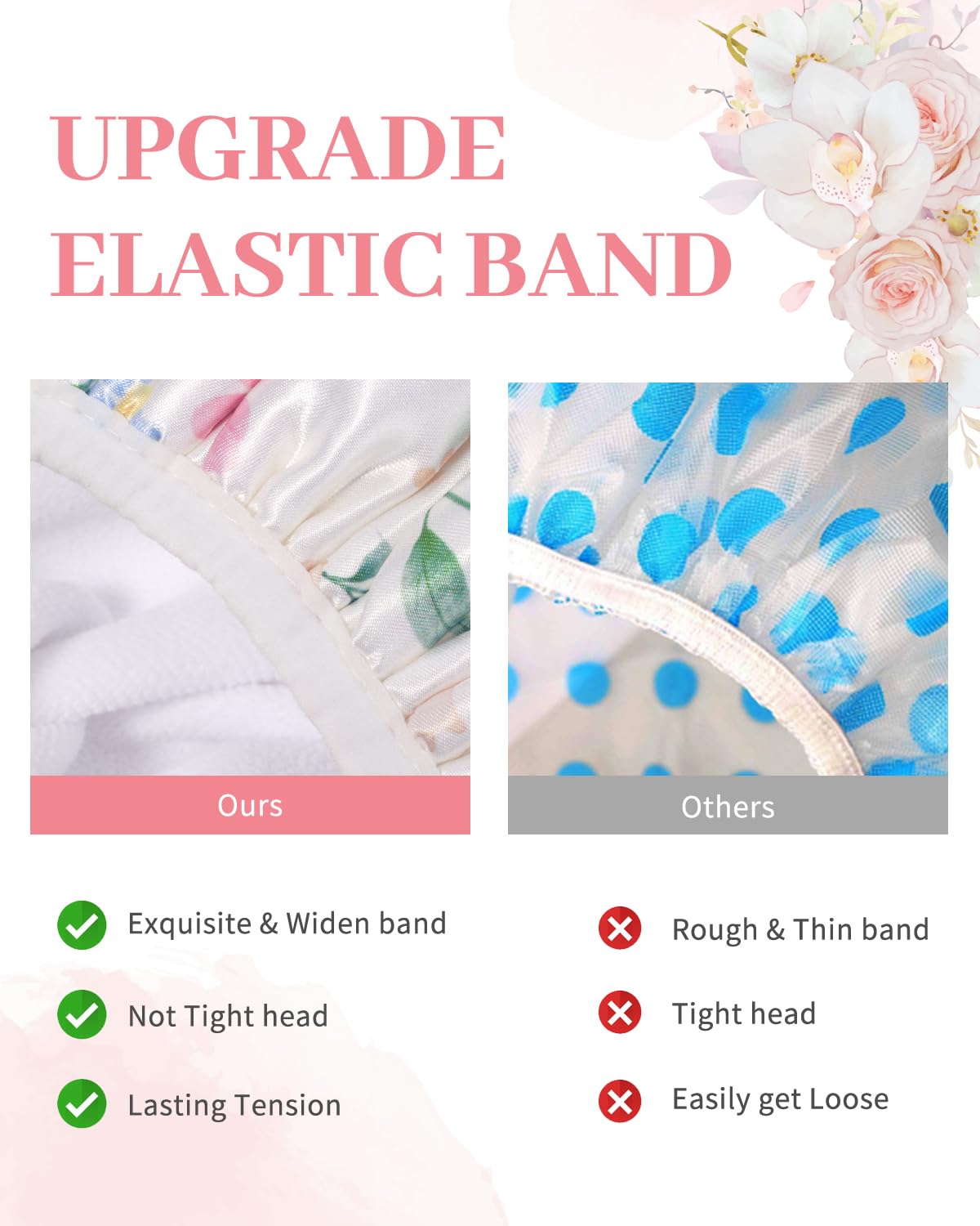 Aquior Shower Cap,Terry Cloth Lined Shower Cap for Women Reusable, Triple Layer Waterproof Bath Cap, Extra Large for Women Long Hair