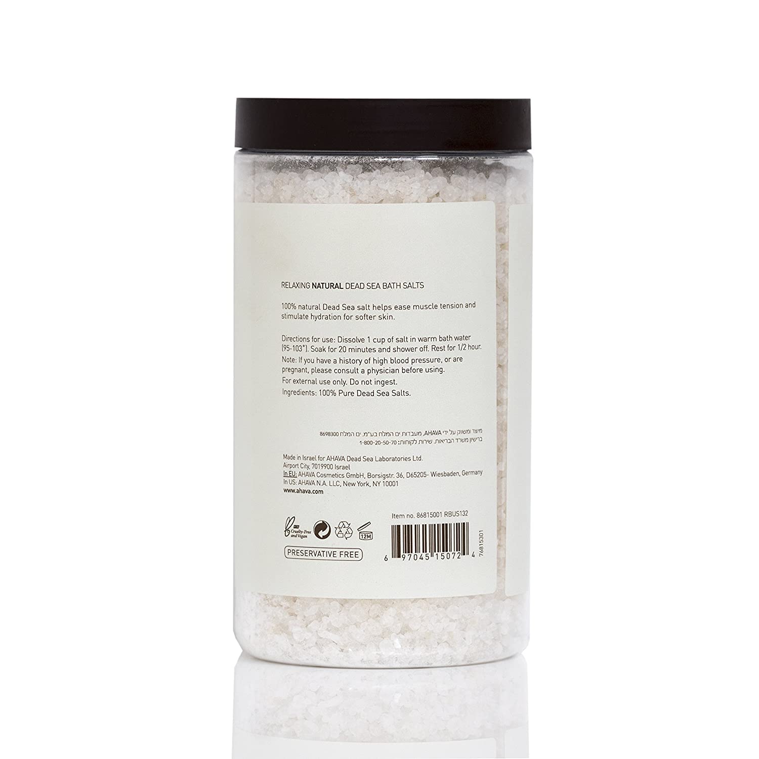 AHAVA Dead Sea Mineral Bath Salt- Intense Relaxation for Body & Mind, Elevates Moisture, Softens & Eases Sore Muscles, Enriched by Exclusive Dead Sea Salt & Osmoter blend, 32 oz