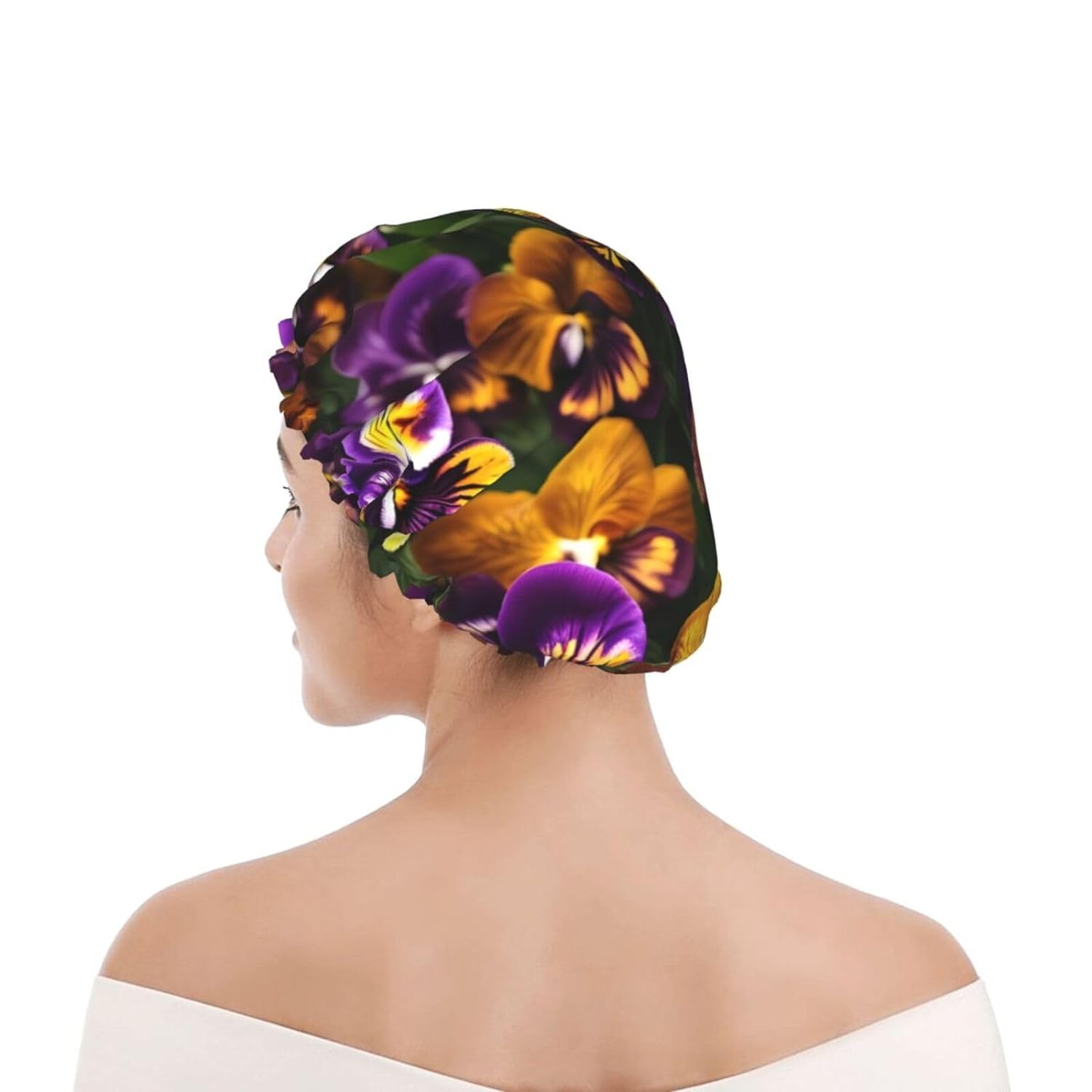 Ice Hockey print Print Reusable Shower Cap for Women,Double Waterproof Layers Bathing Hat,Quick Drying Bath Hair Cap