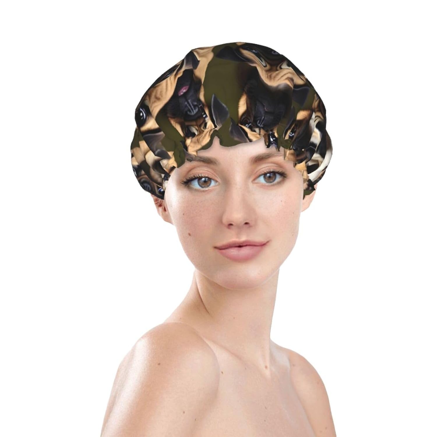 Ice Hockey print Print Reusable Shower Cap for Women,Double Waterproof Layers Bathing Hat,Quick Drying Bath Hair Cap