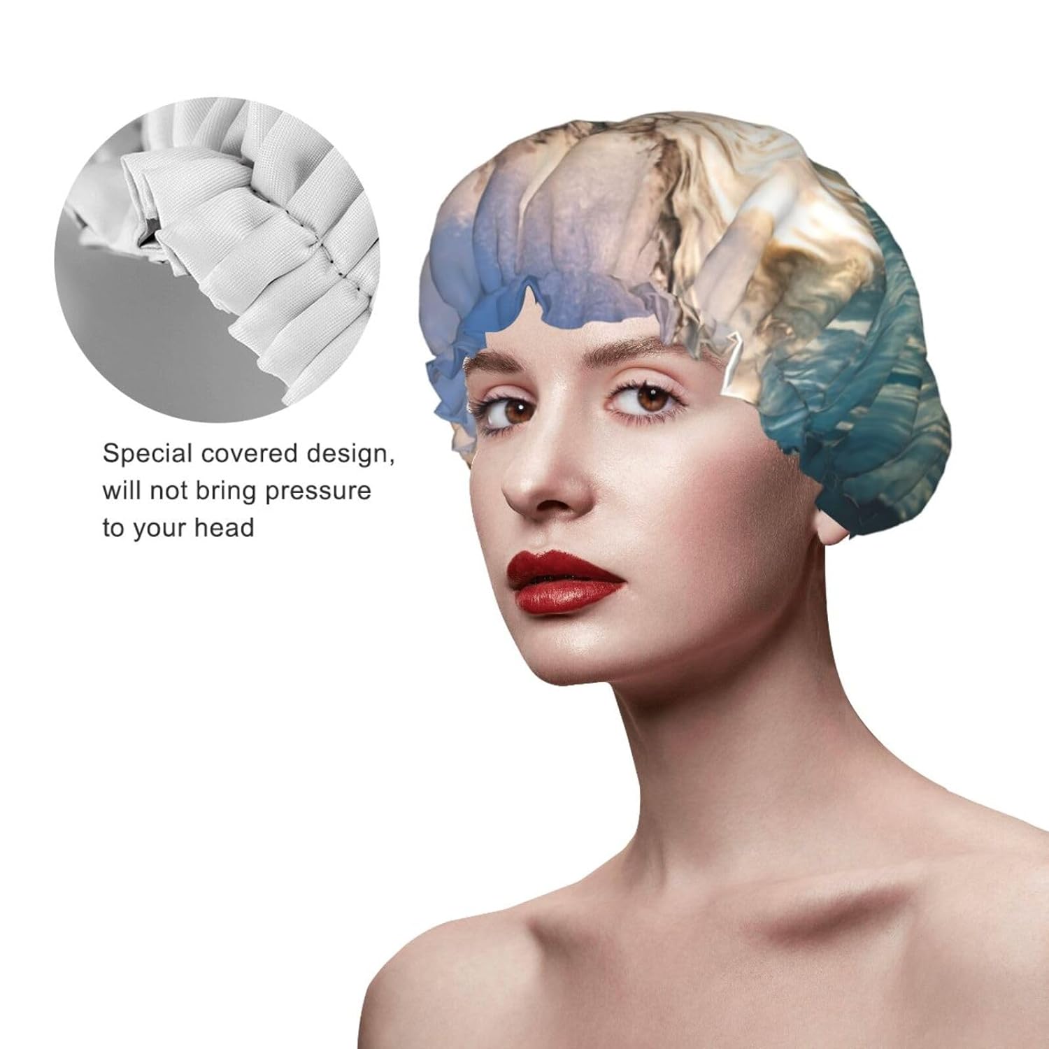 Ice Hockey print Print Reusable Shower Cap for Women,Double Waterproof Layers Bathing Hat,Quick Drying Bath Hair Cap