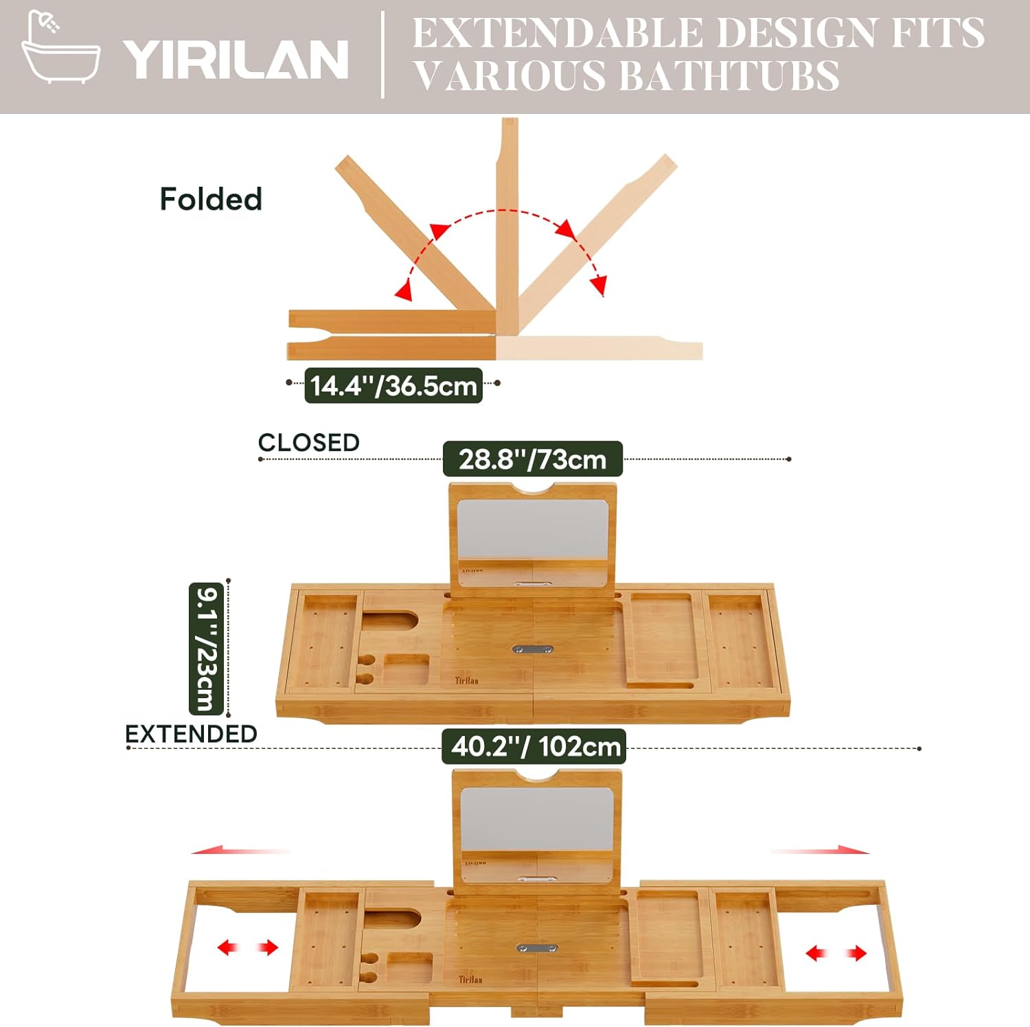 Yirilan Premium Bathtub Tray Caddy - Expandable Bath Tray - Unique House Warming Gifts, New Home, Anniversary & Wedding Gifts for Couple, Bridal Shower Gift for Women
