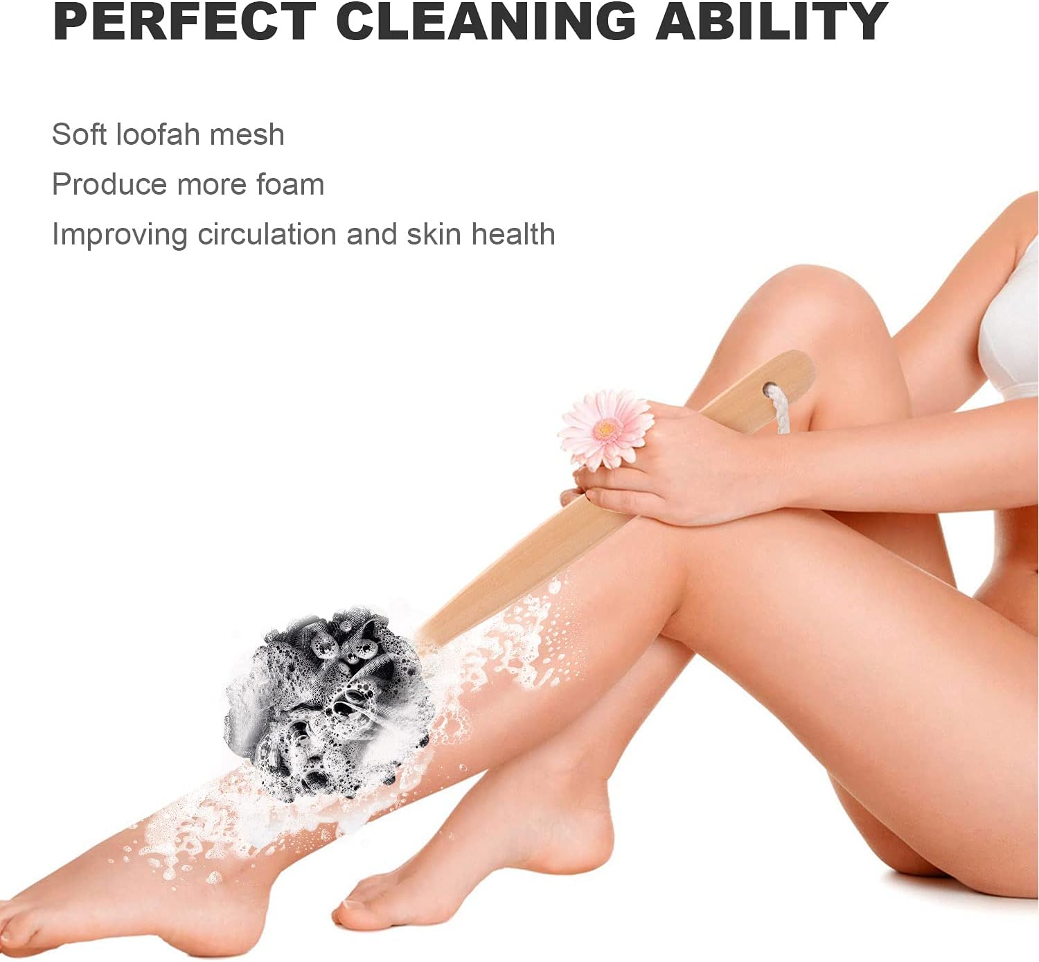 RASDDER Loofah with Handle, Loofah on a Stick, Loofah Sponge with Handle, PE Soft Mesh Luffa, Exfoliating Luffa on a Stick for Men and Women