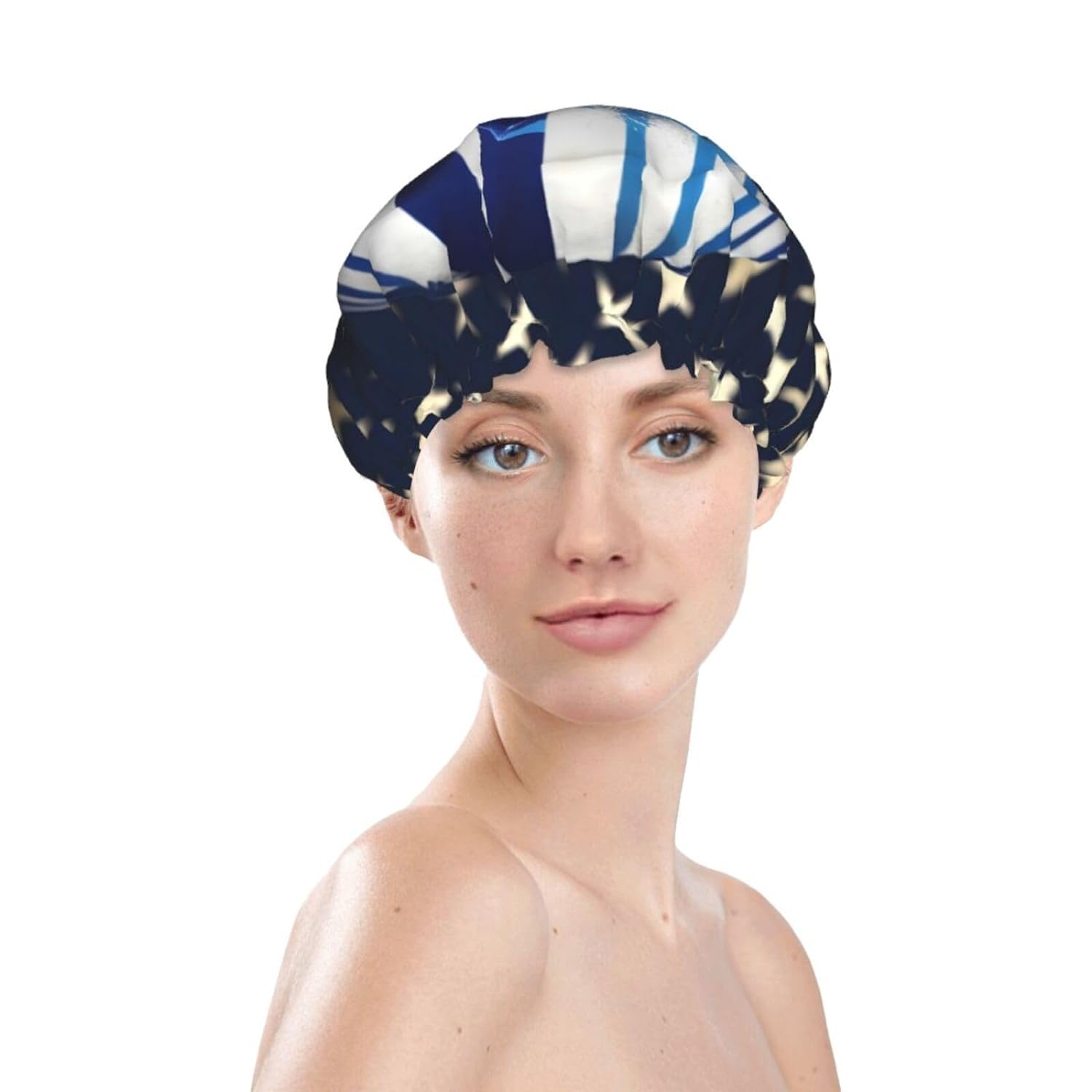 Ice Hockey print Print Reusable Shower Cap for Women,Double Waterproof Layers Bathing Hat,Quick Drying Bath Hair Cap
