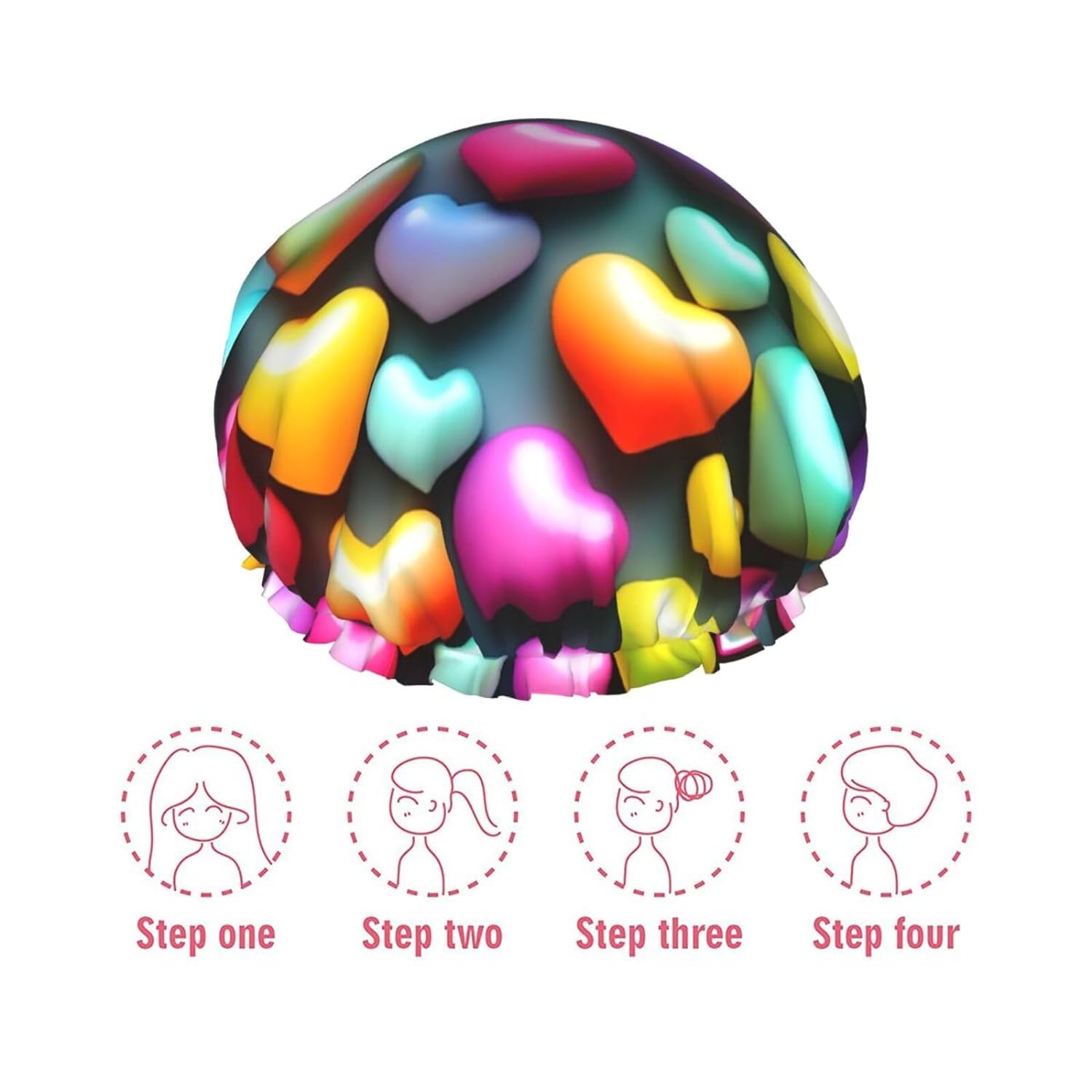 Ice Hockey print Print Reusable Shower Cap for Women,Double Waterproof Layers Bathing Hat,Quick Drying Bath Hair Cap