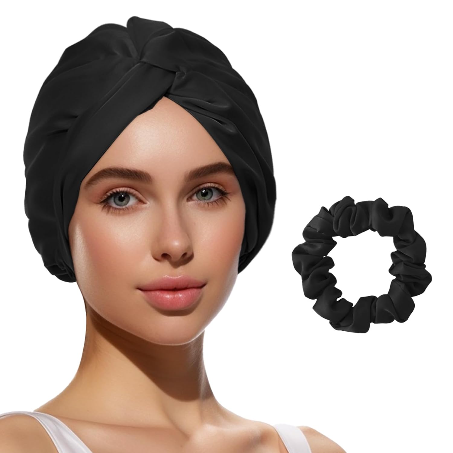 Satin Bonnet Silk Bonnet for Sleeping Women, Double-Layer Silk Hair Wrap with Elastic Band, Adjustable Shower Cap for Curly Straight Long Hair, Pink