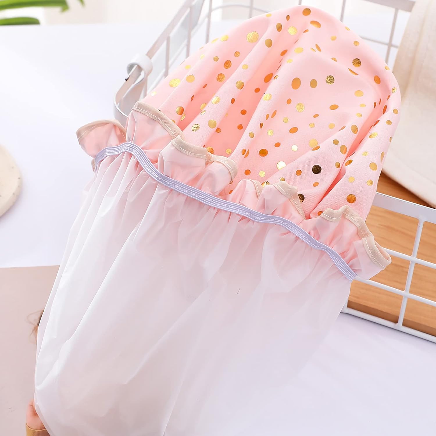 Qeuly 2 Pack Waterproof Shower Cap, Reusable Shower Cap for Women, Elastic Bathing Shower Hat Double Layers Bathing Hair Cap PEVA Lined Shower Hair Bath Cap (Pink)