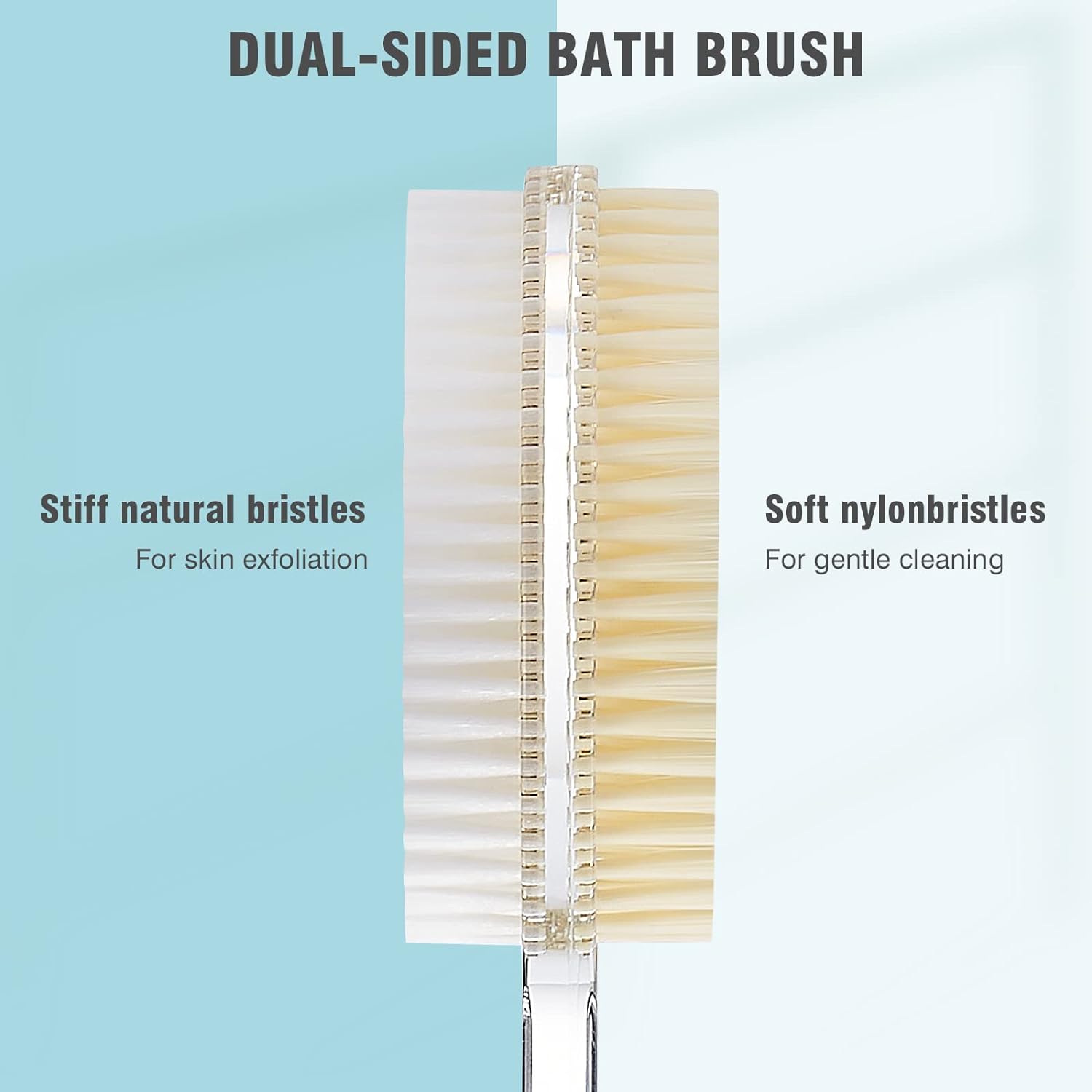 DeaLott Dual-Sided Back Scrubber for Shower, Long Handle Back Brush with Stiff and Soft Bristles, Wet and Dry Body Brush Exfoliator, Shower Brush for Body Men Women