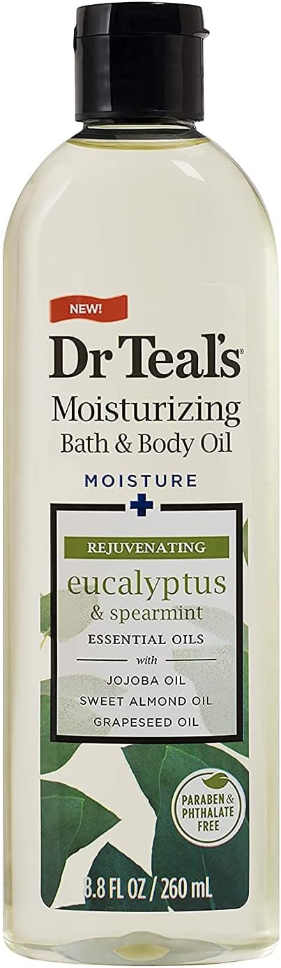 Dr. Teals Bath & Body Oil Variety Gift Set (2 Pack, 8.8oz Ea.) - Soothing Lavender & Rejuvenating Eucalyptus & Spearmint - Essential Oils Hydrate Skin & Alleviates Daily Stress