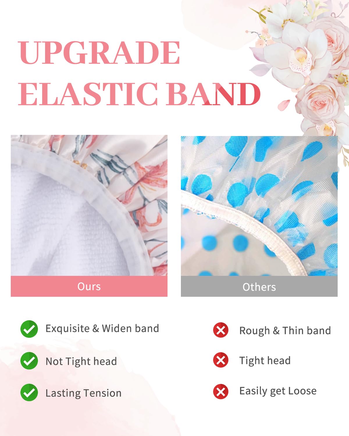 Aquior Shower Cap,Terry Cloth Lined Shower Cap for Women Reusable, Triple Layer Waterproof Bath Cap, Extra Large for Women Long Hair