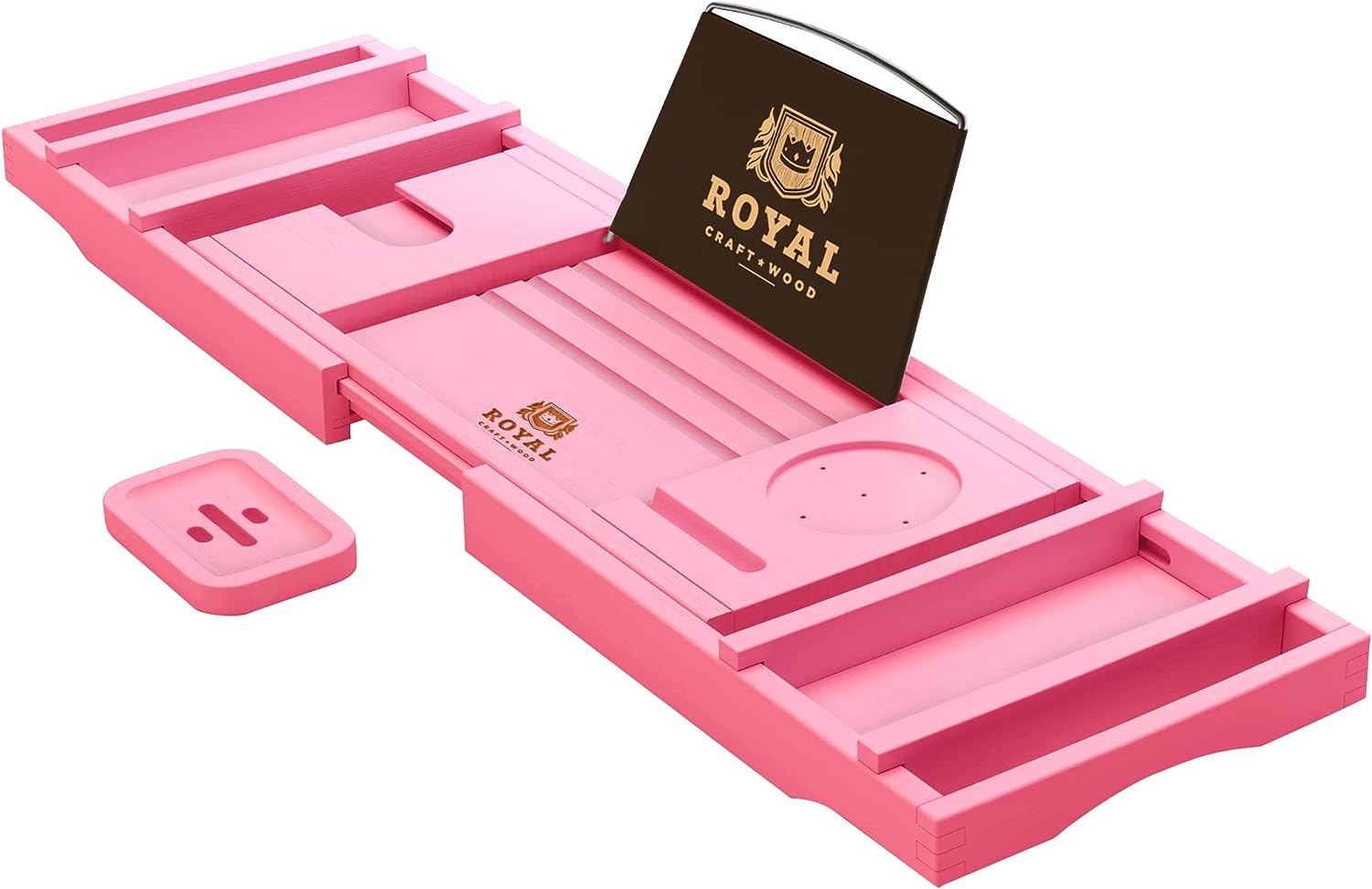 ROYAL CRAFT WOOD Foldable Bathtub Tray Caddy Bamboo Bathtub Tray Expandable, Bath Tub Table Caddy with Extending Sides - Free Soap Dish