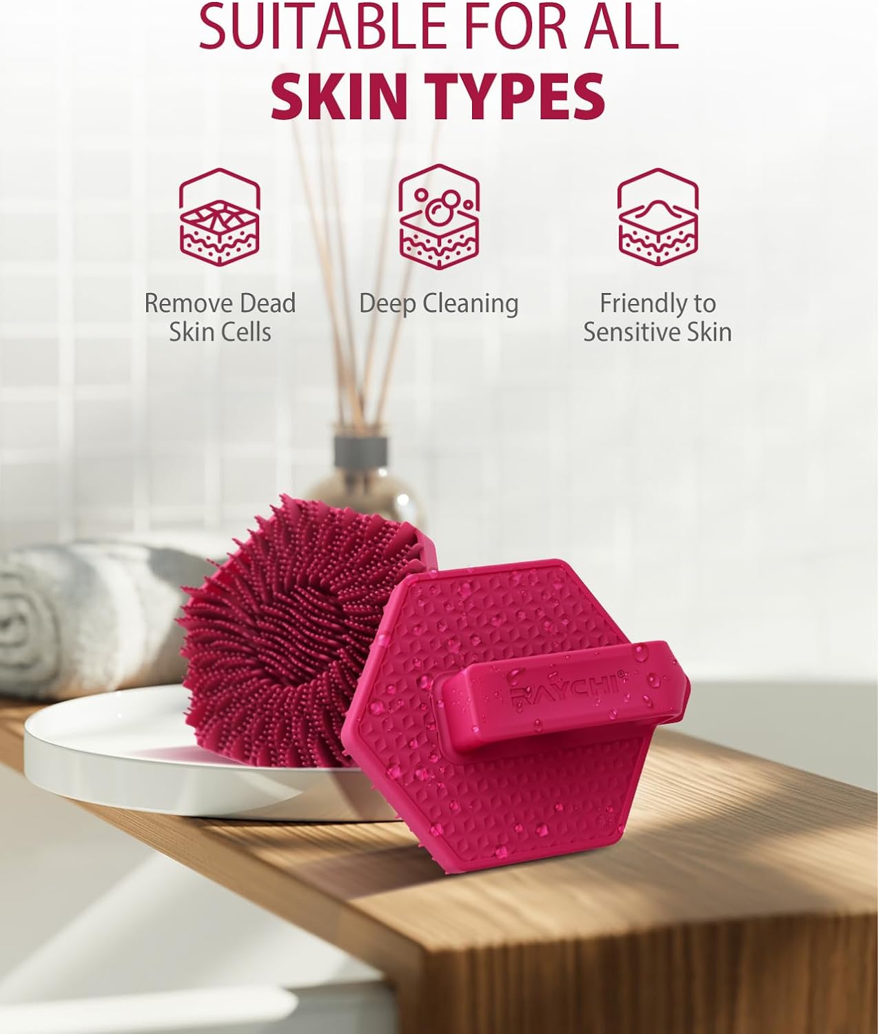 Silicone Body Scrubber for Men & Women, Exfoliating Body Scrubber in Shower, Gentle & Effective Bathroom Silicone Loofah with Easily Lather Bristles and Anti-slippery Handles for All Skin Types (1pcs)