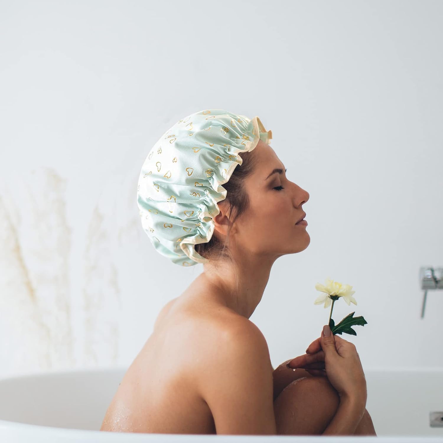 Qeuly 2 Pack Waterproof Shower Cap, Reusable Shower Cap for Women, Elastic Bathing Shower Hat Double Layers Bathing Hair Cap PEVA Lined Shower Hair Bath Cap (Pink)