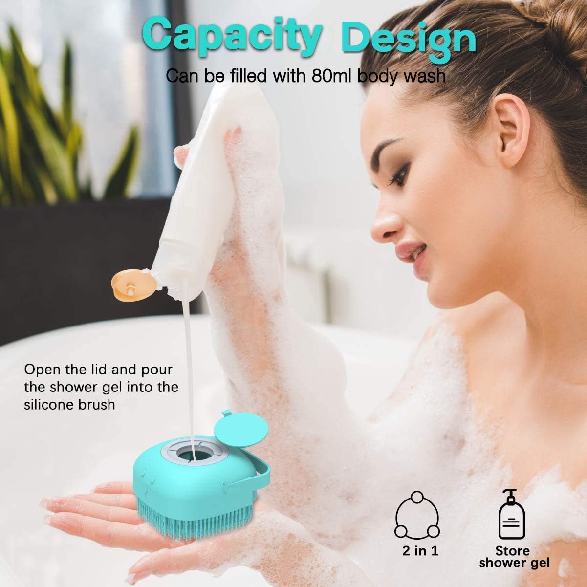 Silicone Exfoliating Brushes & Body Scrubber with Soap Dispenser for Shower,Enhance Blood Circulation&Deep Cleansing Bath Loofah for Babies, Kids, Women, Men, and Pets (Yellow)