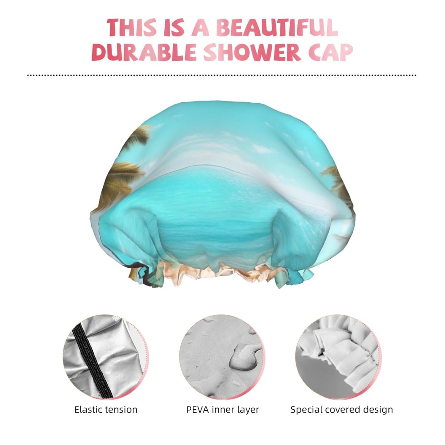 Ice Hockey print Print Reusable Shower Cap for Women,Double Waterproof Layers Bathing Hat,Quick Drying Bath Hair Cap