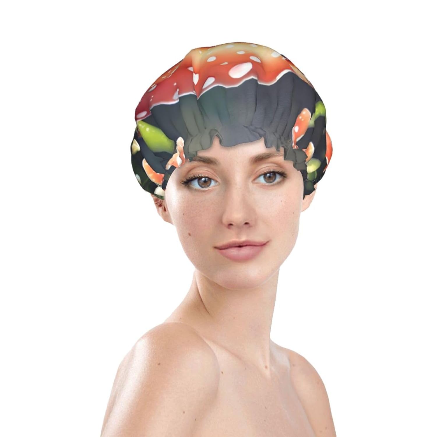 Ice Hockey print Print Reusable Shower Cap for Women,Double Waterproof Layers Bathing Hat,Quick Drying Bath Hair Cap