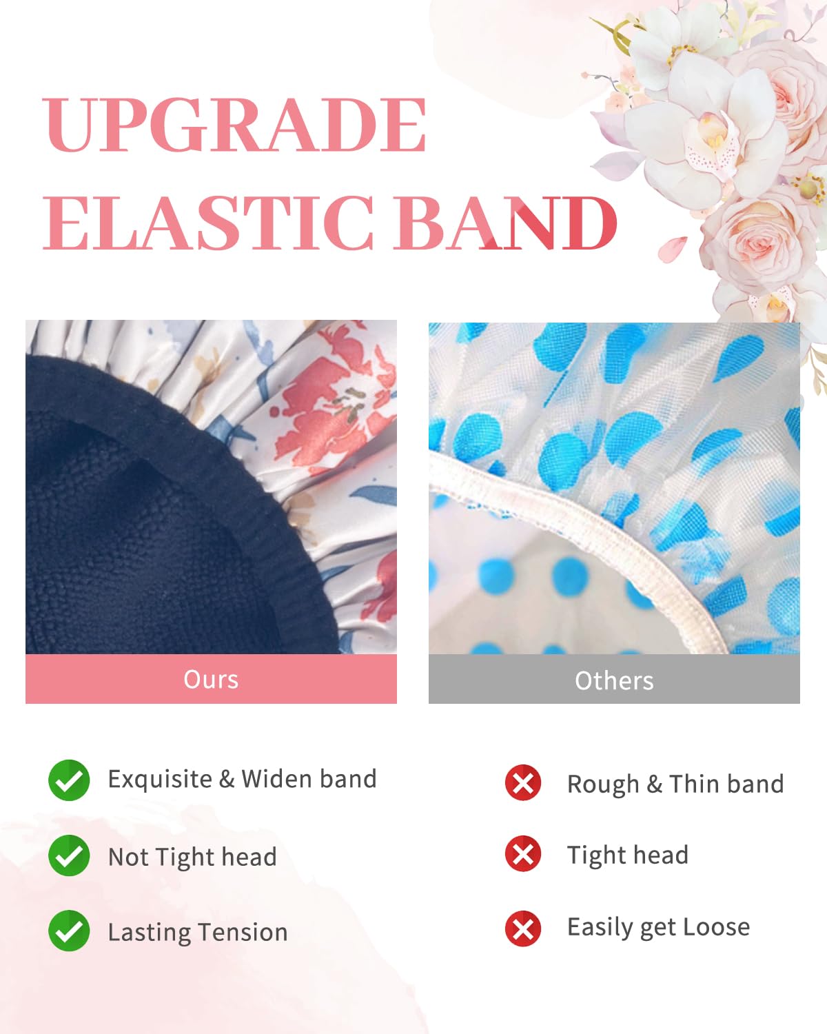 Aquior Shower Cap,Terry Cloth Lined Shower Cap for Women Reusable, Triple Layer Waterproof Bath Cap, Extra Large for Women Long Hair