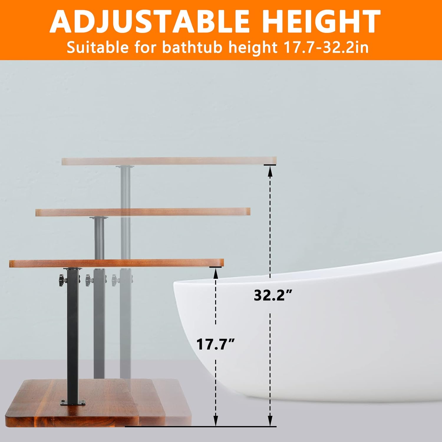 Bathtub Caddy Tray Table with Adjustable Height, Freestanding Bath Caddy Tray with Reading Rack, Tablet Holder, Cellphone Tray and Wine Glass Holder, Organizer Tray-A