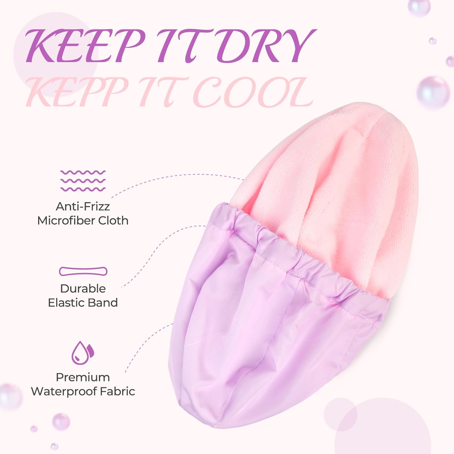 Shower Cap for Women Terry Lined Bath Cap Large Reusable Waterproof Elastic Band Pink Shower Caps for Long Thick Hair Soft Bath Shower Hair Caps