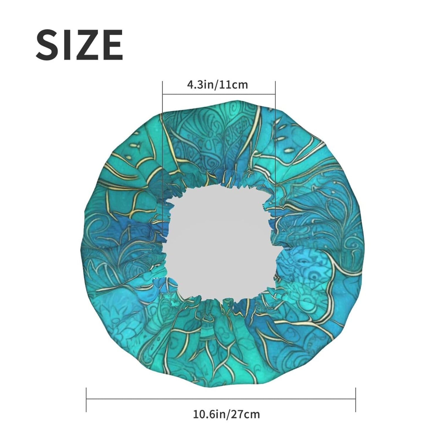 Turquoise Pattern Printed Shower Cap For Women Double Layer Waterproof Bath Hair Hat Reusable Bath Caps Elastic Hair Protection Ladies Spa Salon Bathing Shower Hat