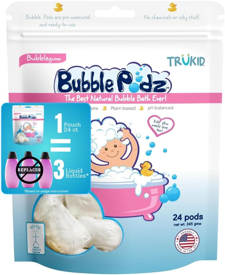 TruKid Bubble Podz for Baby, Refreshing Bubble Bath for Dry, Sensitive & Soft Skin, pH Balanced for Eye Sensitivity, Enriched with Lavender Flower, Lavender Scent, All Natural Ingredients (24 Podz)