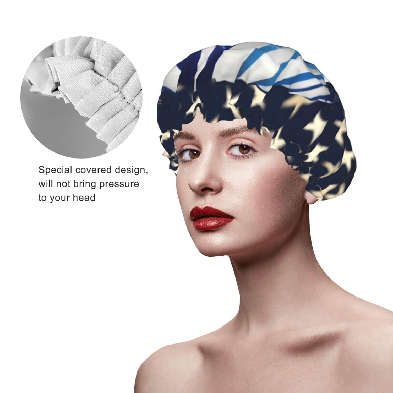 Ice Hockey print Print Reusable Shower Cap for Women,Double Waterproof Layers Bathing Hat,Quick Drying Bath Hair Cap