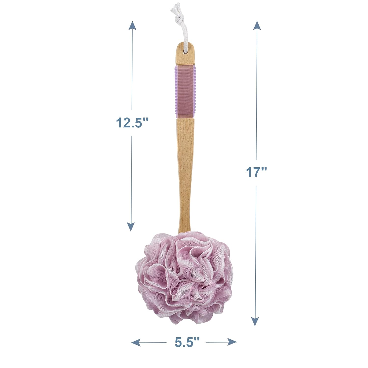 AmazerBath Shower Sponge Loofah Back Scrubber, PE Soft Mesh Loofah Body Scrubber with Long Wooden Handle, Bath Sponge for Men Women (Pink)