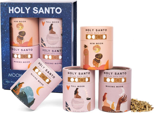 Moon Phase Organic Bath Soak with Dried Herbs and Flowers, Lavender, Rose Petals, Eucalyptus- Ritual Bath Accessories with Crystals for Relaxation. Stress Relief and Self Care Gifts for Women