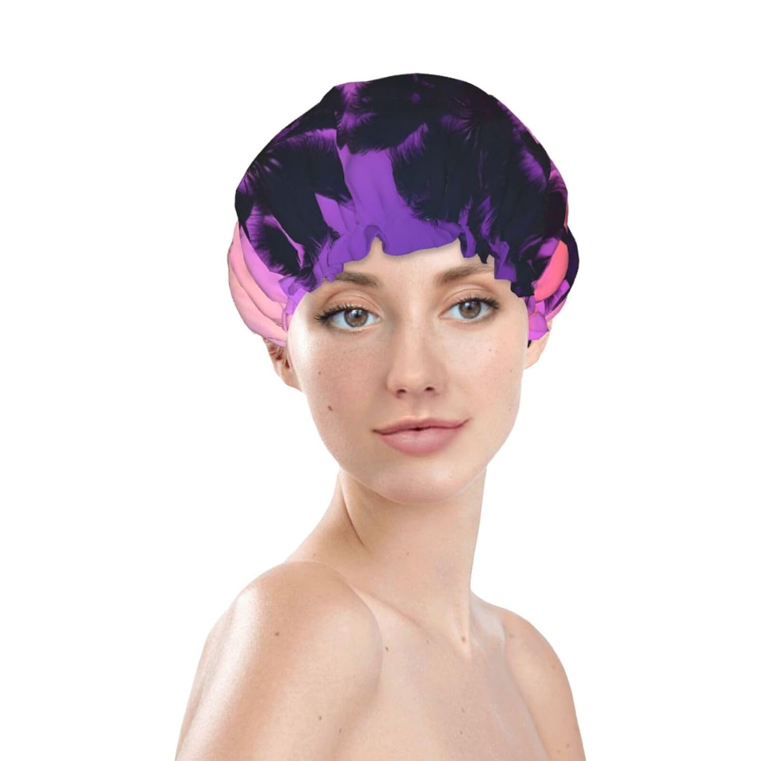 Ice Hockey print Print Reusable Shower Cap for Women,Double Waterproof Layers Bathing Hat,Quick Drying Bath Hair Cap