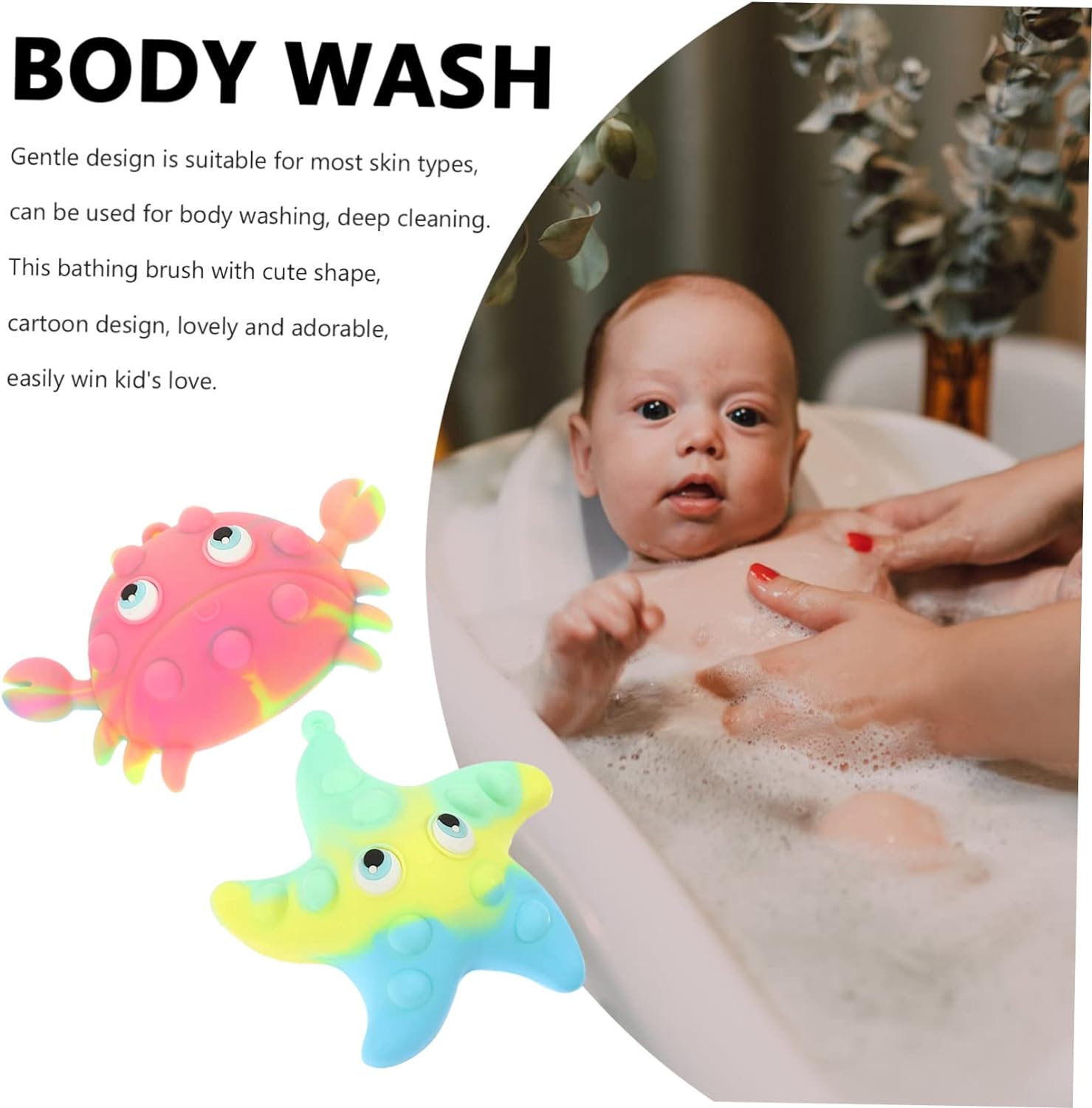 Beatifufu 2 pcs Silicone Bath Brush Bathing Massage Brush sea Animal Shower Ball Soft Shower Scrubber Facial Cleansing Brush Crab Starfish Bath Toy Silica Gel Cleaning Brush Baby Body