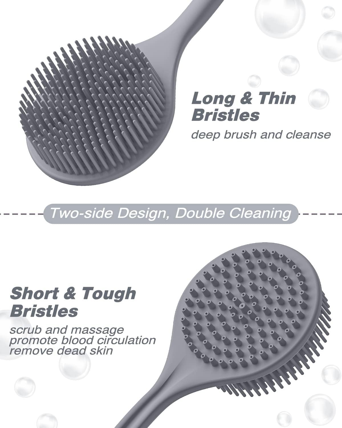 Manmihealth Silicone Back Scrubber(Thick Bristles) & Soft Bath Glove Set, Super-Exfoliating Body Scrubber & Super-Lathering Shower Brush Combination, with a Free Hook.(Black)