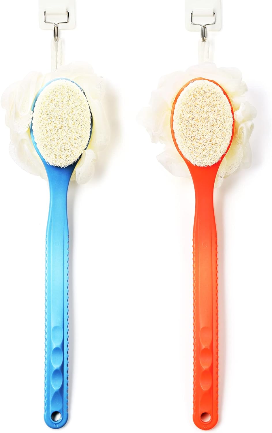 Shower Body Brush,Soft Bristles and Beautiful Pumpkin Loofah 14” Long Handle Back Scrubber Bath Mesh Sponge for Skin Exfoliating Bath,Massage Bristles Suitable for Wet or Dry,Men and Women (Grey)