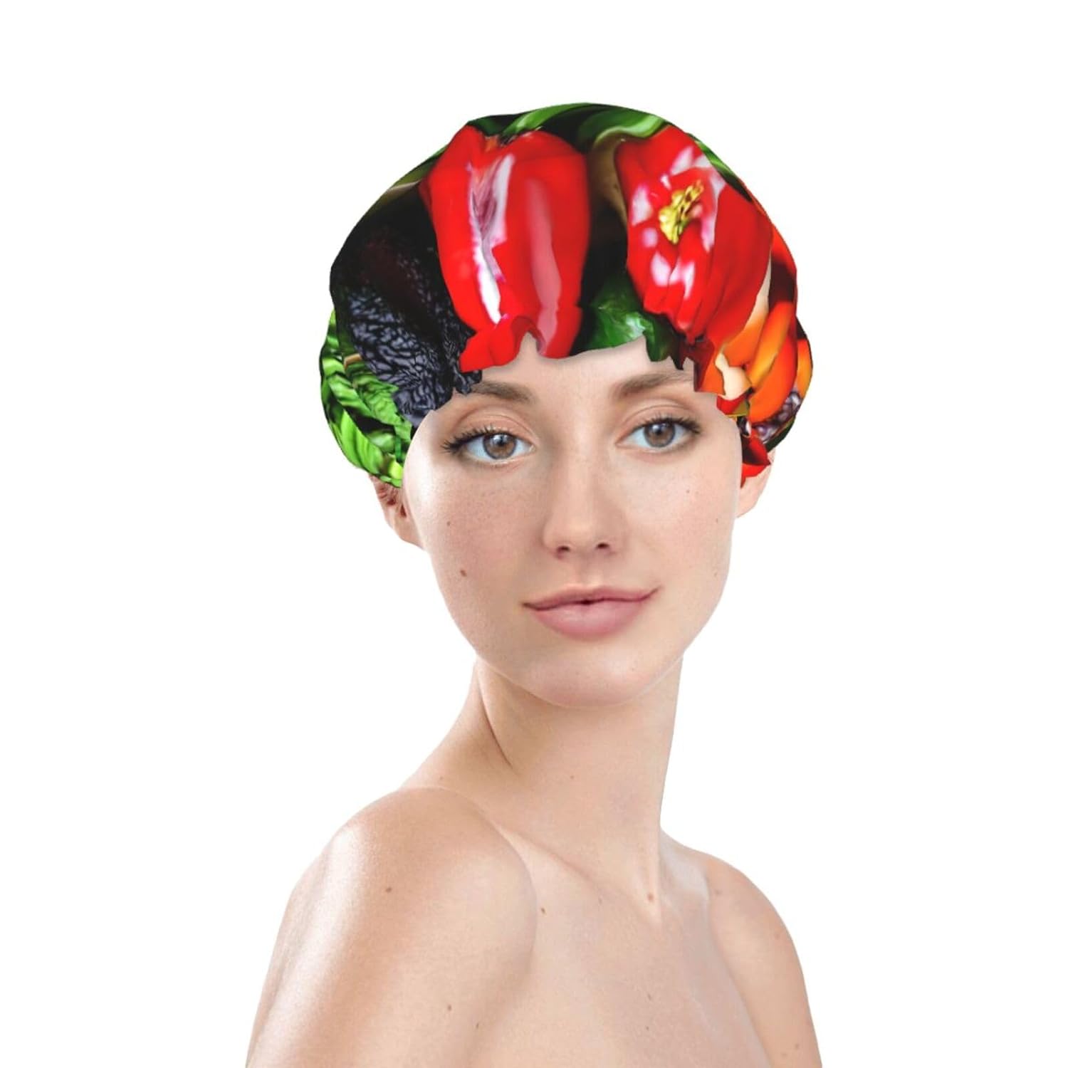 Ice Hockey print Print Reusable Shower Cap for Women,Double Waterproof Layers Bathing Hat,Quick Drying Bath Hair Cap
