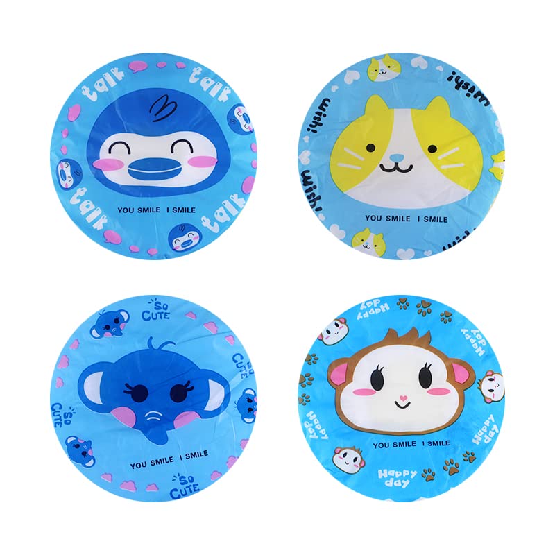 4Pcs Shower Caps, Waterproof Bath Caps Plastic Reusable Shower Caps Elastic Band Bath Hair Caps for Women Kids (P-3)