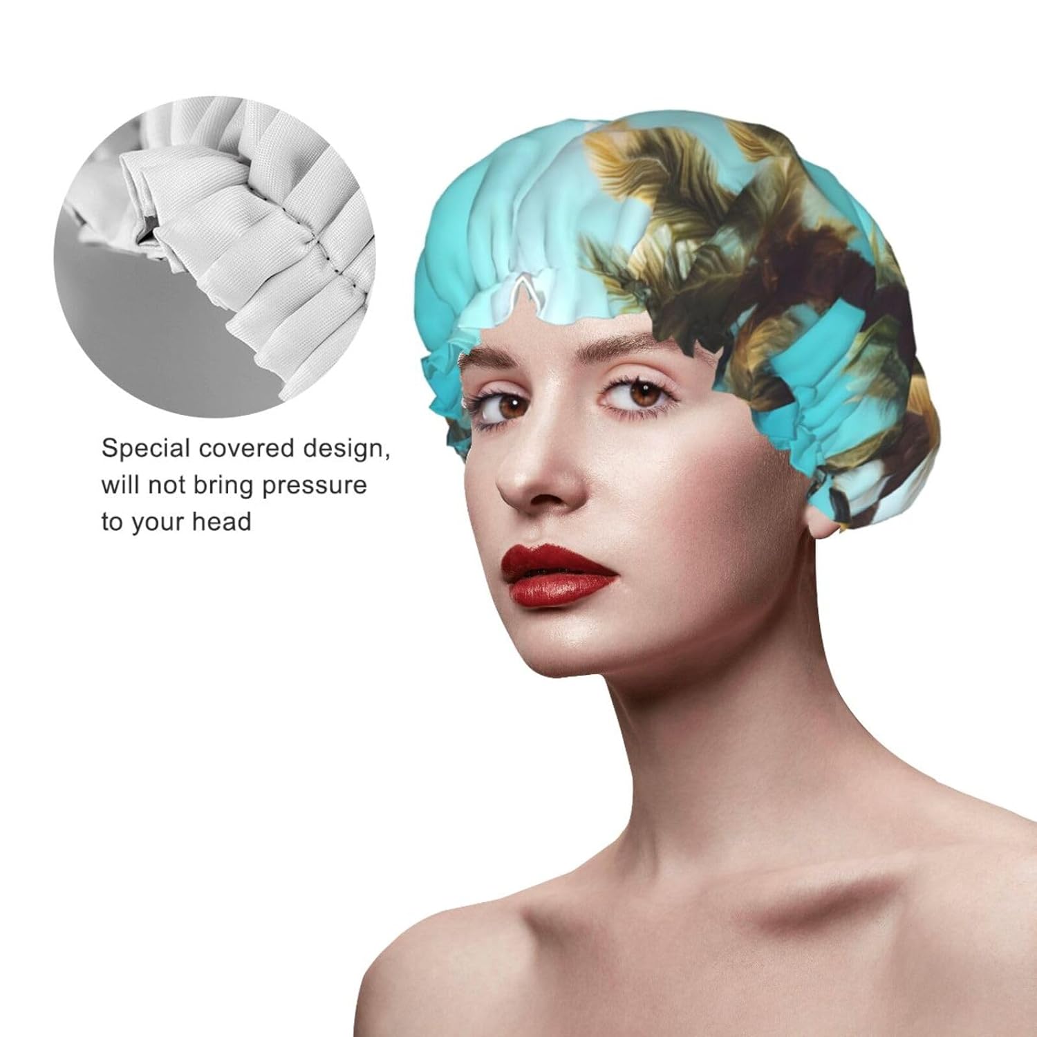 Ice Hockey print Print Reusable Shower Cap for Women,Double Waterproof Layers Bathing Hat,Quick Drying Bath Hair Cap