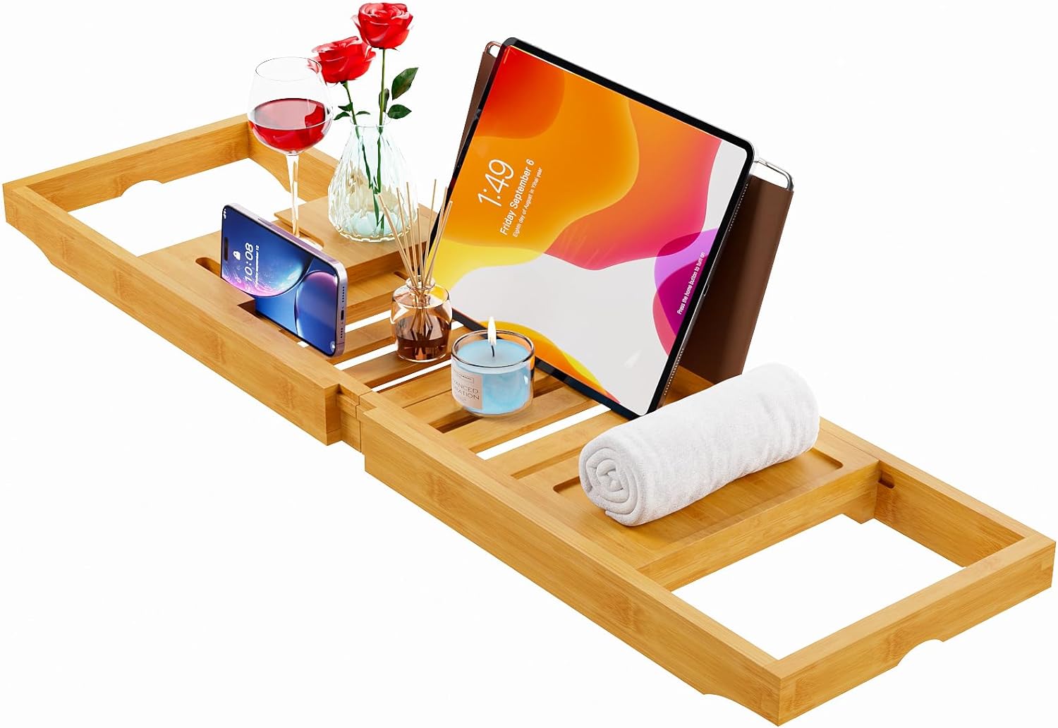 Yirilan Premium Bathtub Tray Caddy - Expandable Bath Tray - Unique House Warming Gifts, New Home, Anniversary & Wedding Gifts for Couple, Bridal Shower Gift for Women