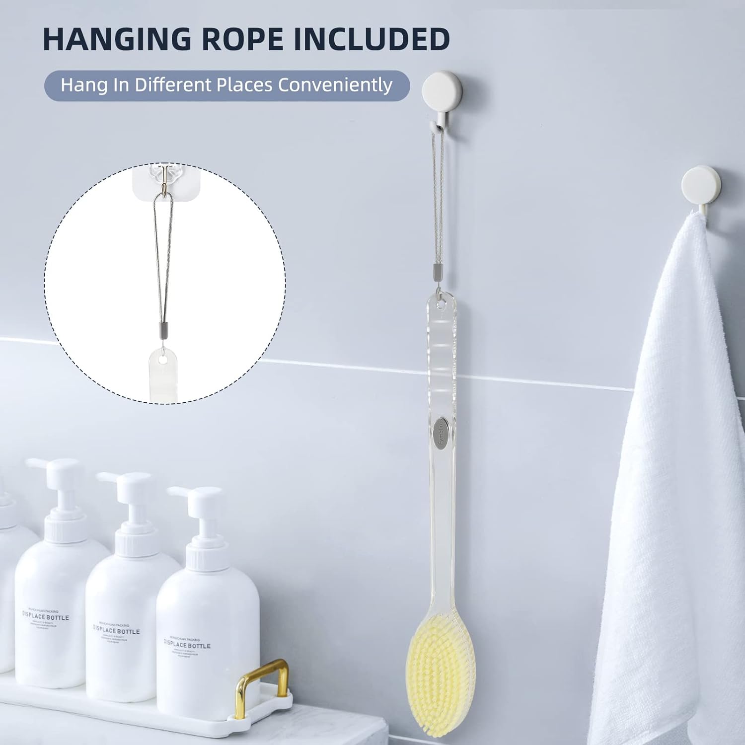 Fymblin Back Scrubber Long Handle for Shower,Back Brush Dual-Sided with Stiff and Soft Bristles,Body Exfoliator for Bath or Dry Brush