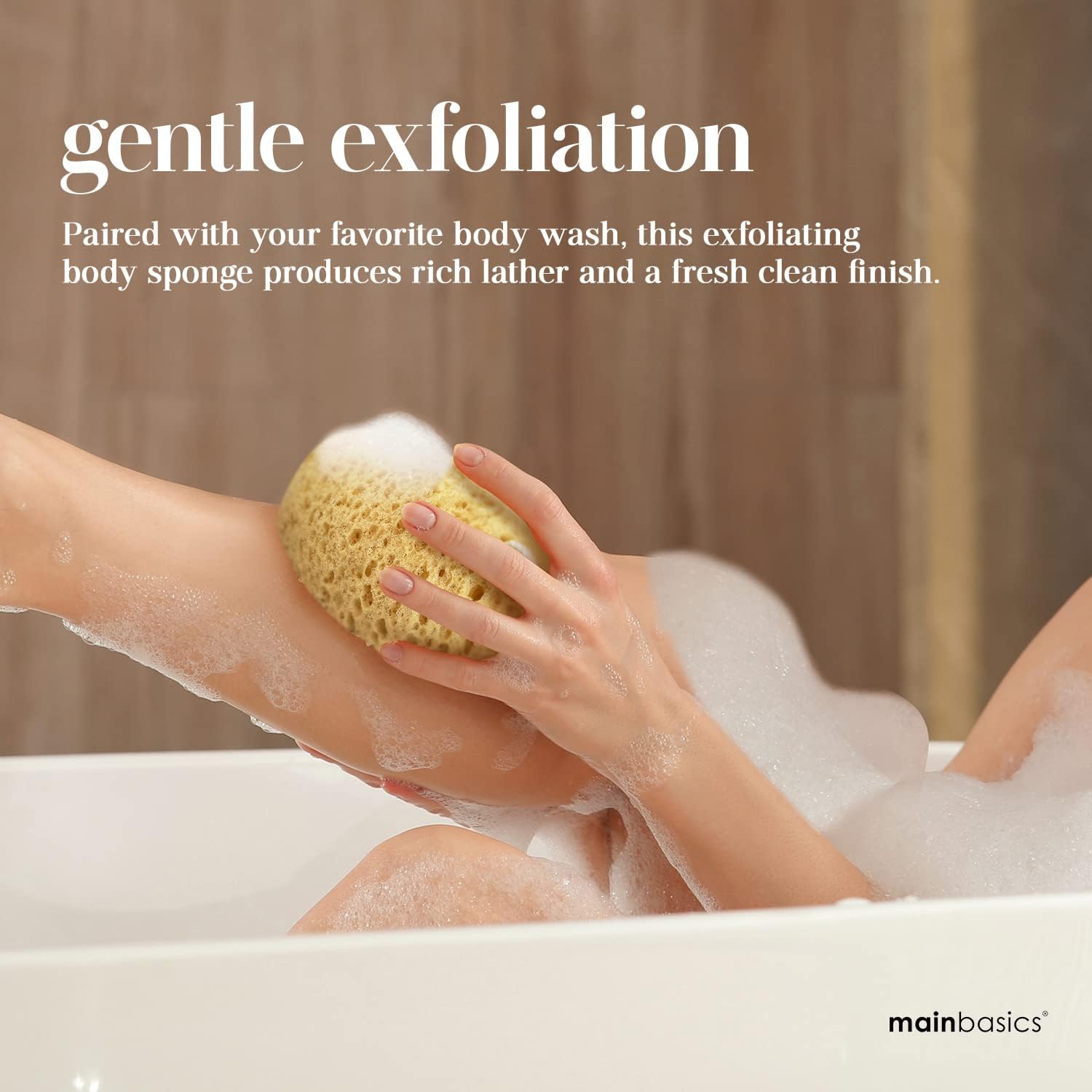MainBasics Bath Sponge, Exfoliating Body Sponge Large & Soft Shower Sponge, Foam Loofah - 2 Pack