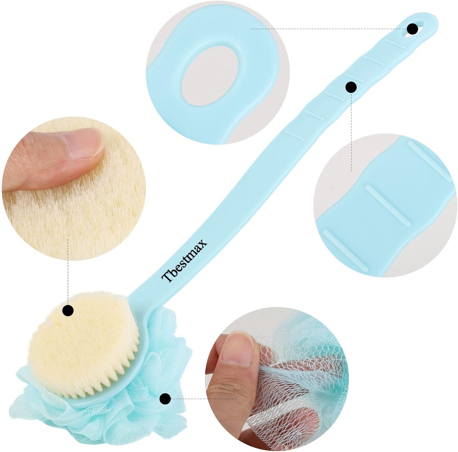 Tbestmax Loofah Back Scrubber Long Handle Shower Body Brush with Soft Mesh Sponge for Women Skin Exfoliating Bath, Massage