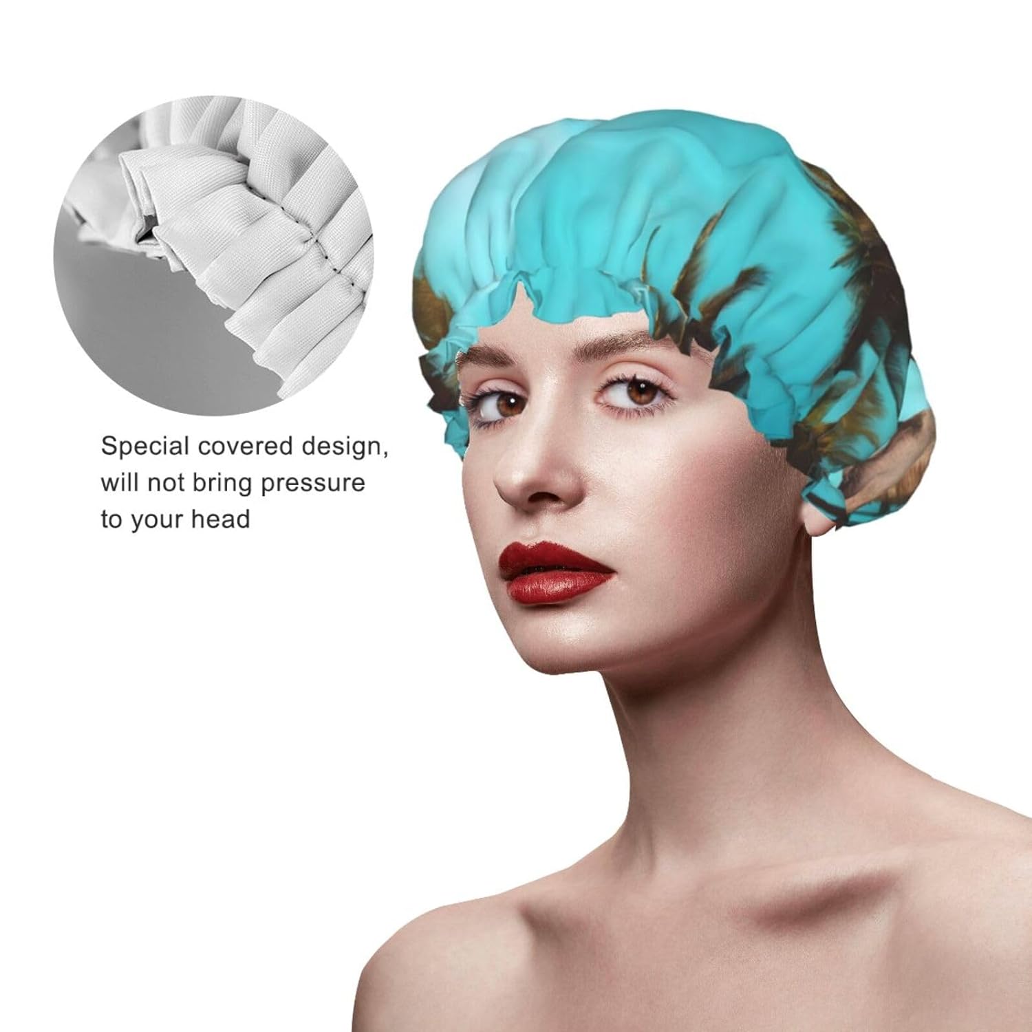 Ice Hockey print Print Reusable Shower Cap for Women,Double Waterproof Layers Bathing Hat,Quick Drying Bath Hair Cap