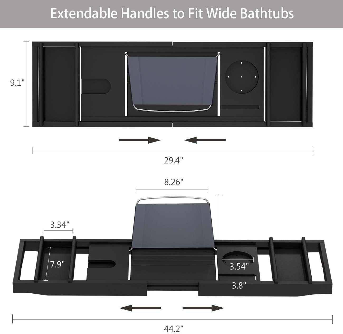 Domax Bathtub Caddy Tray and Bamboo Bath Mat for Luxury Spa Bath Black