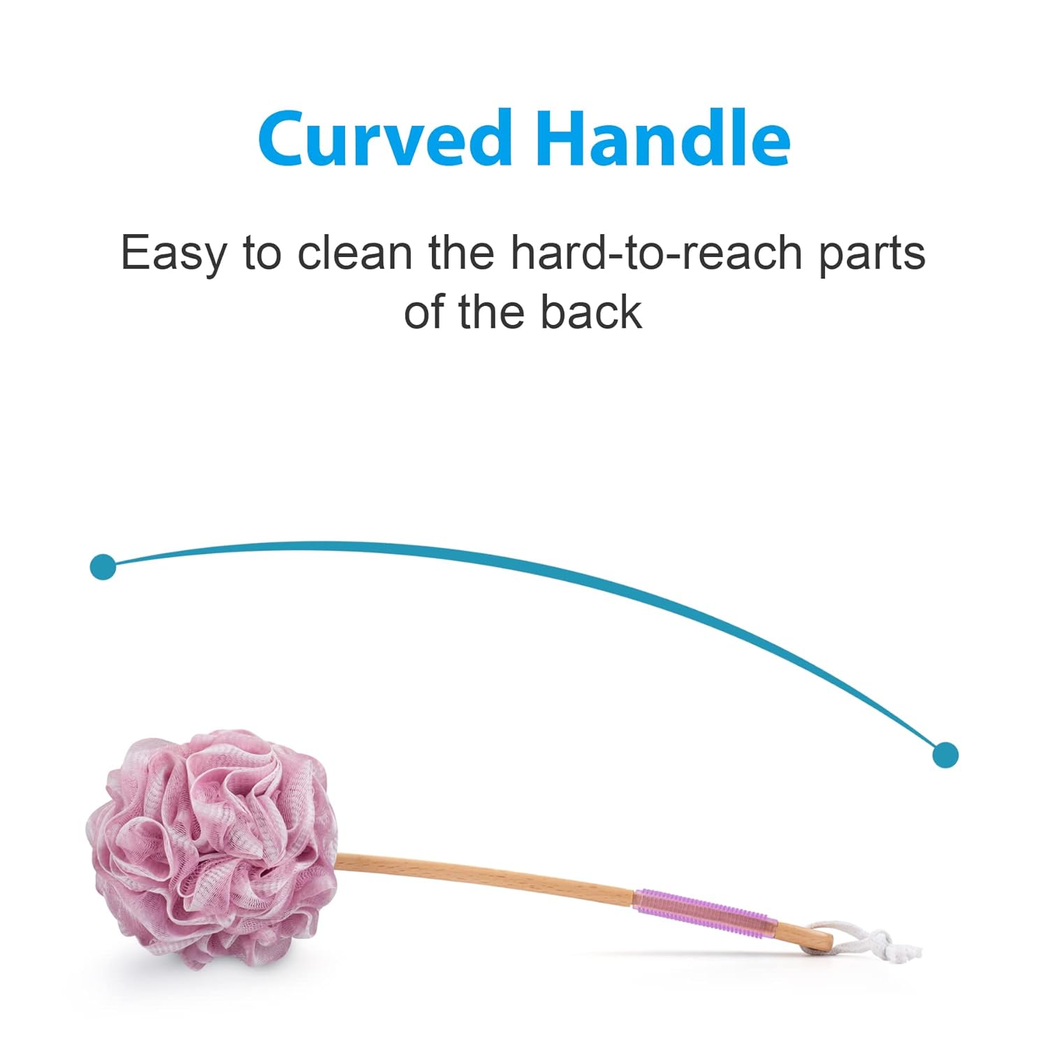 AmazerBath Shower Sponge Loofah Back Scrubber, PE Soft Mesh Loofah Body Scrubber with Long Wooden Handle, Bath Sponge for Men Women (Pink)