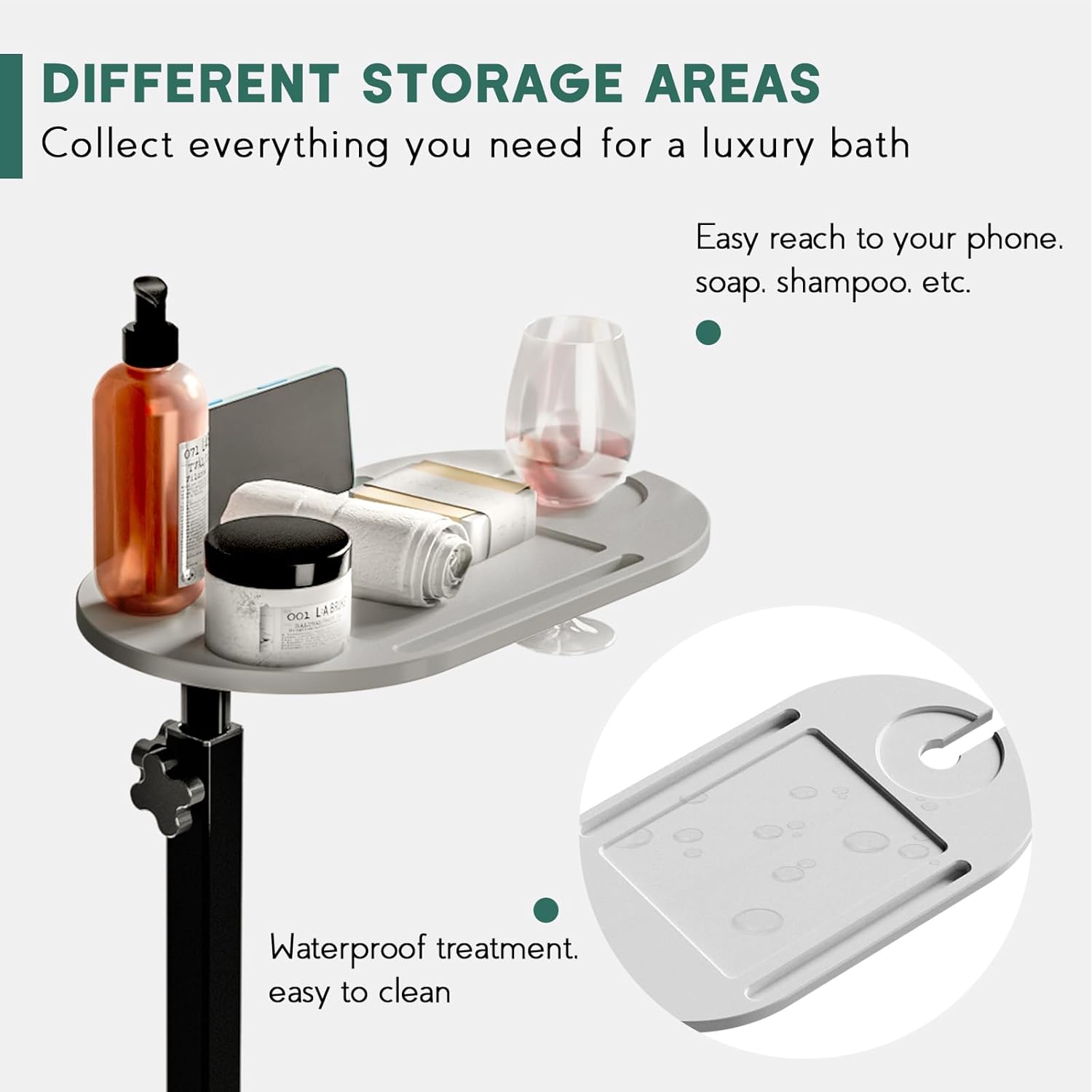 Yumkfoi Bamboo Bathtub Tray Table with Adjustable Height, Freestanding Bathtub Caddy for Tub Against Wall, Tub Organizer Suitable for Luxury Spa and House Warming Gift - Patent Protected (Black)