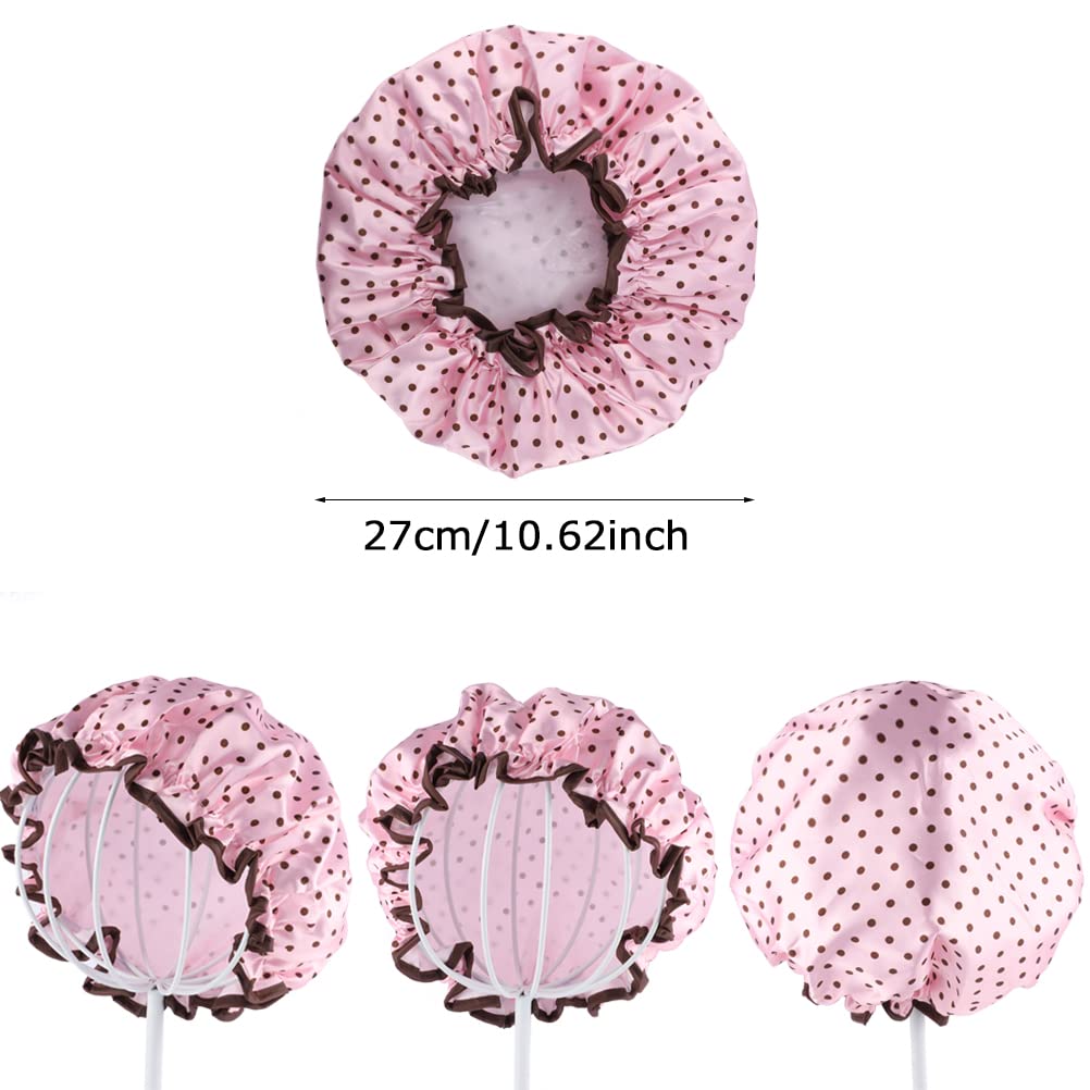 4 Pcs Reusable Shower Cap, Waterproof Shower Cap Elastic Double Layers Shower Hat Bath Caps for Women