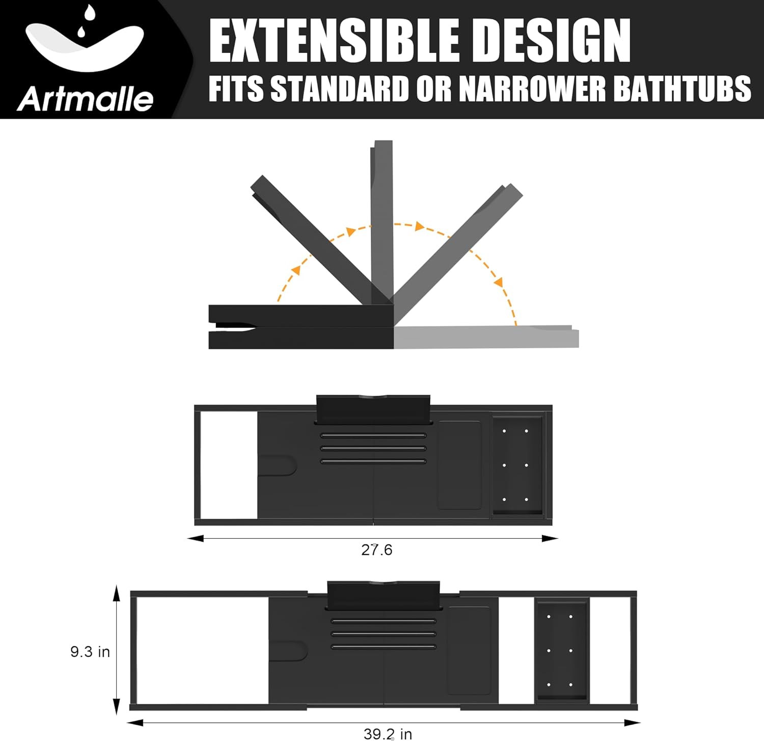 Artmalle Bathtub Caddy Tray for Tub,Foldable Bamboo Bath Table Tray with Book and Wine Glass Holder, Expandable Bathroom Accessories with Free Soap Dish Suitable for Luxury Spa or Reading